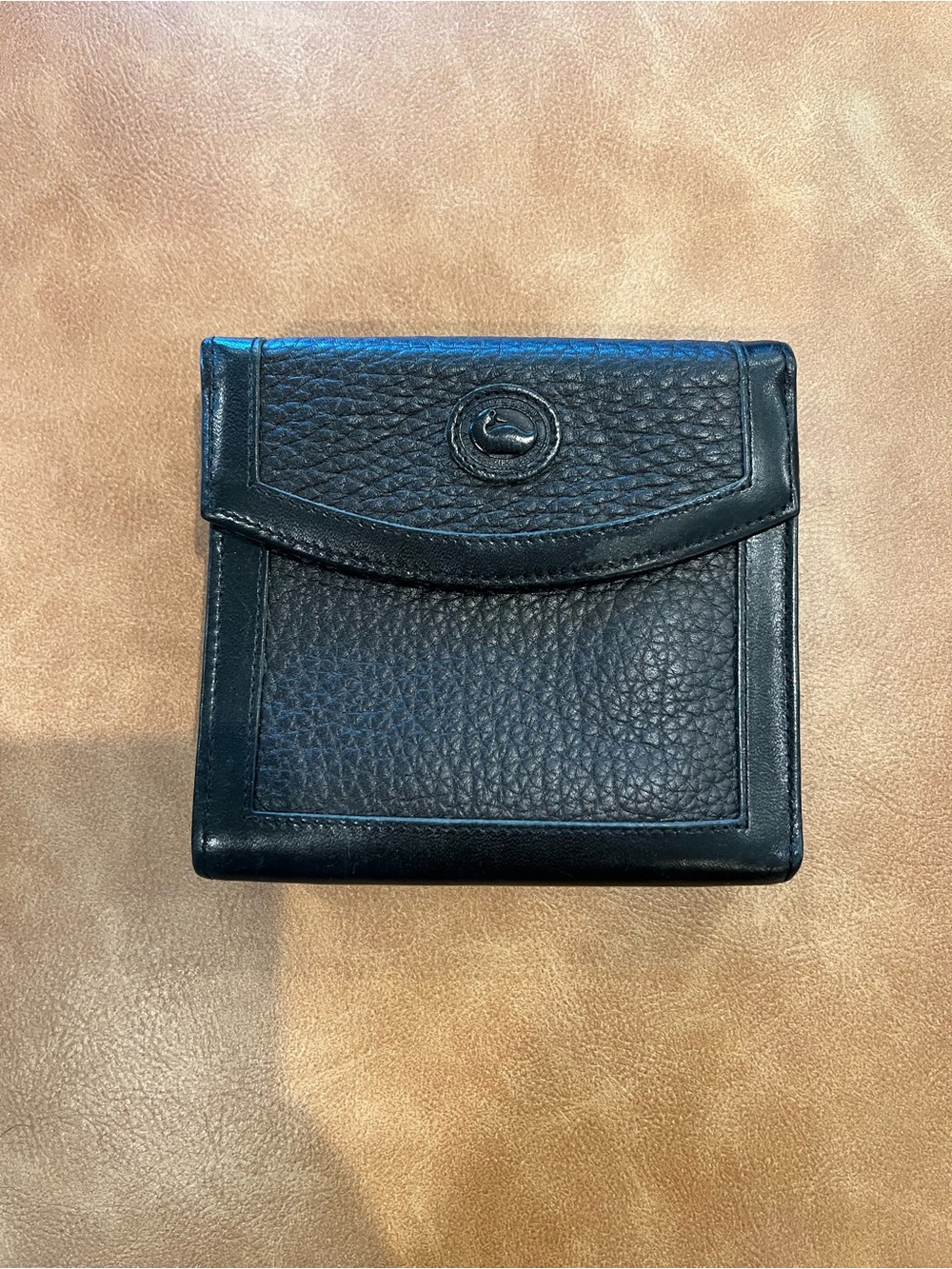 Vintage Dooney and Bourke Black Pebbled Leather Wallet with Embossed Logo